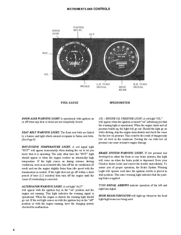1982 Checker Owners Manual Page 28